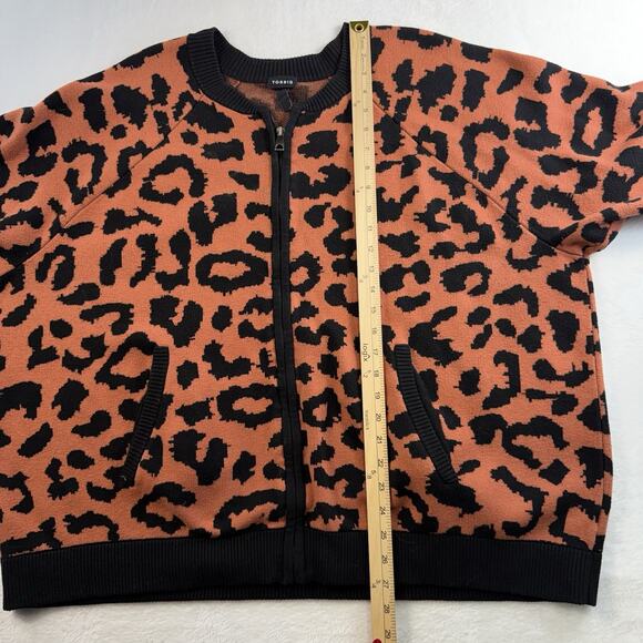 Torrid Plus 4X 4 Cardigan Zip Up Bomber Sweater Leopard Animal Print Heavy Knit - Picture 13 of 15